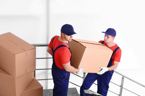 Office furniture and equipment prepared for a move in North London
