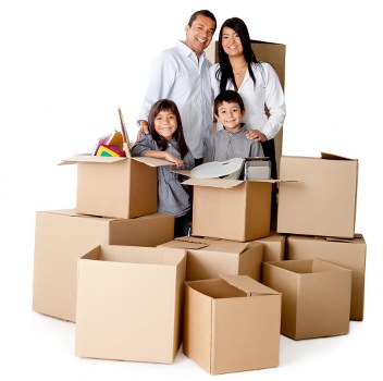 Professional movers loading household items into a van
